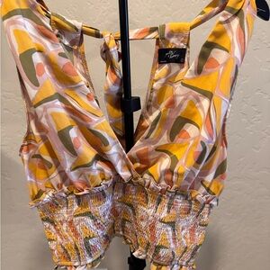 Colorful Geometric Abstract V-Neckline Women's Crop Top